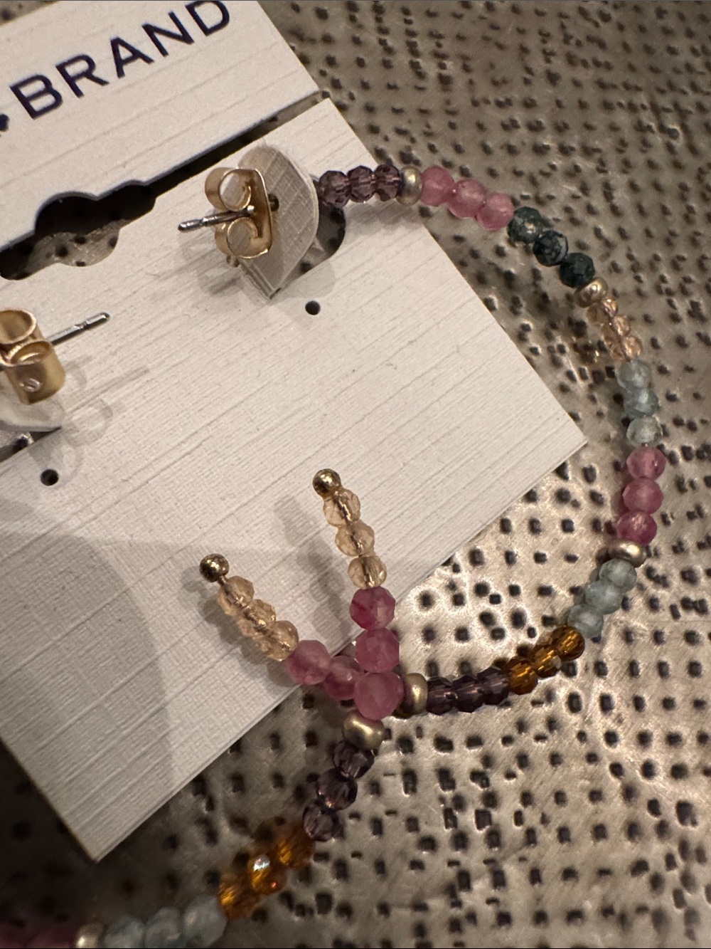 NWT Lucky Brand SEMI-PRECIOUS Beaded Hoop Earrings - Picture 2 of 4